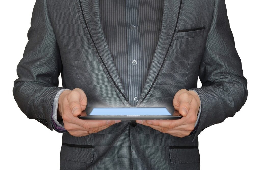 man, businessman, tablet computer